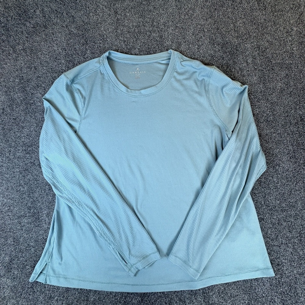 Danskin Ultimate‎ Top Womens 2XL Blue Ribbed Long Sleeve Thumbhole Activewear